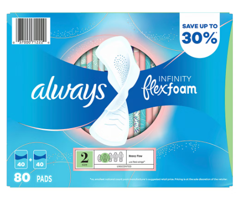 Always Infinity FlexFoam Size 2 Heavy Pads with Wings, 80 ct. - Unscented Cheap