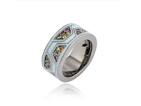 MCL Design Sterling Silver Stack Ring with Baby Blue Enamel & Mixed Sapphires For Discount