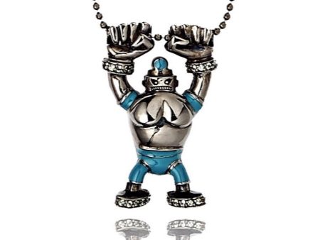 MCL Design Sterling Silver Robot Pendant with Toy Blue Enamel & Green Sapphires Discount