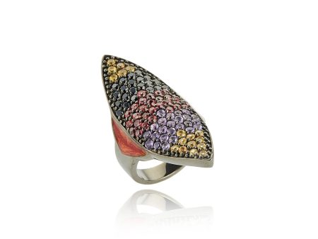 Sterling Silver Statement Ring with Metallic Orange Enamel, Yellow Sapphires, Black Spinel, Amethyst & Red Sapphires Online now