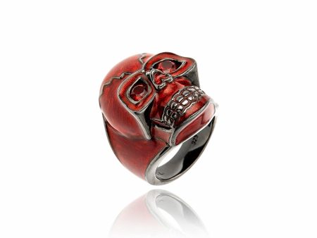 MCL Design Large Skull Stack Ring With Garnet Online now