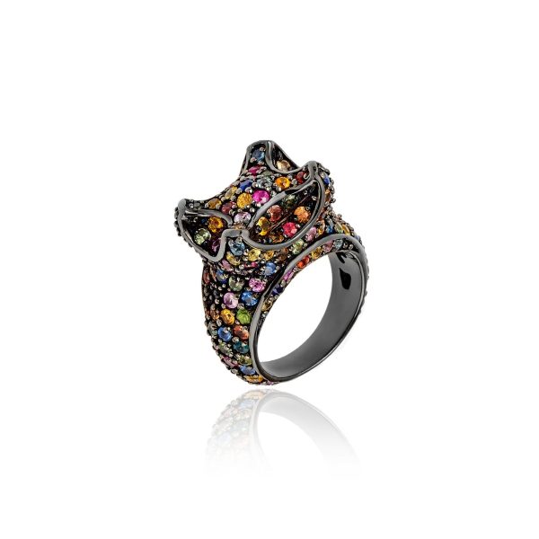 MCL Design Sterling Silver Sculptural Statement Ring With Mixed Sapphires Hot on Sale