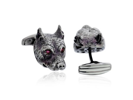 MCL Design Dog Cufflinks with White Enamel & Rubies Sale