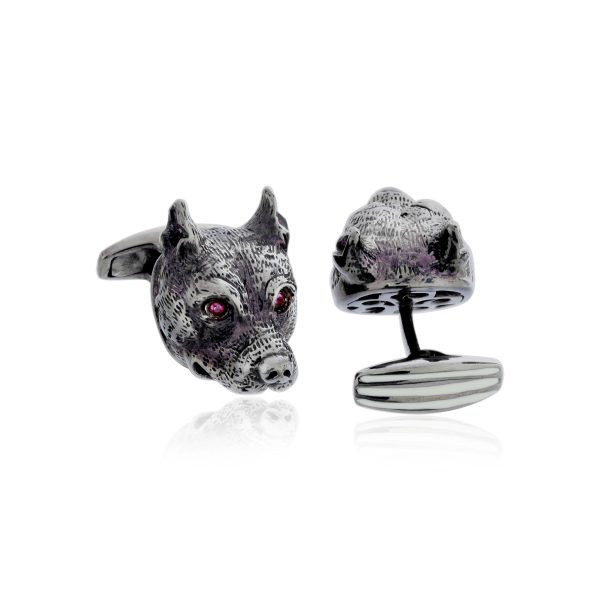 MCL Design Dog Cufflinks with White Enamel & Rubies Sale