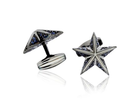 MCL Design Pave Star Cufflinks with White Enamel & Blue Sapphires Online