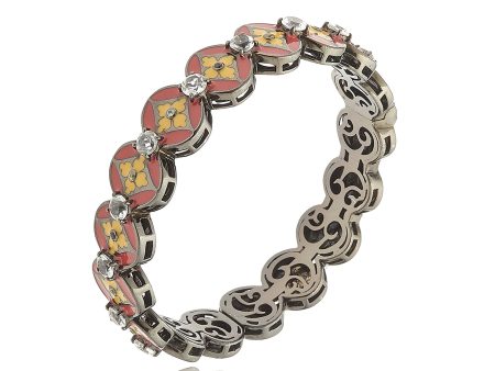 MCL Design Sterling Silver Bangle Bracelet with Mango and True Red Enamels, Mixed Sapphires & White Topaz Hot on Sale