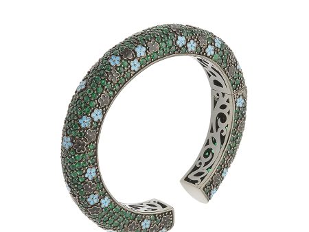 Sterling Silver Statement Cuff Bracelet with Black and Midday Blue Enamel & Green Agate Online Sale