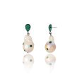 Sterling Silver Statement Earrings with Green Agate & White Pearl Fashion