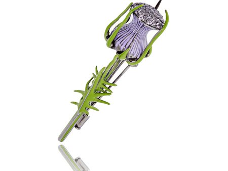 Thistle Pin in Sterling Silver with Green & Lavender Enamels and Pink Sapphires For Discount