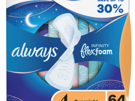 Always Infinity FlexFoam Size 4 Overnight Pads with Wings, 64 ct. - Unscented Online