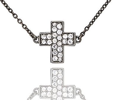 MCL Design Sterling Silver Cross Necklace with White Zircon Cheap