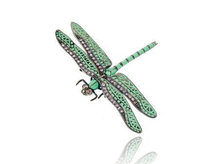 Dragonfly Pin in Sterling Silver with Green Enamel and Pink Sapphires Online