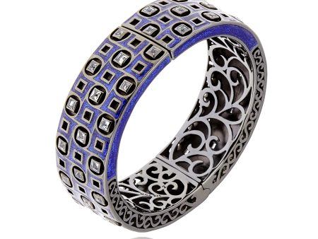 MCL Design Sterling Silver Bangle Bracelet with Dark Purple Oil Enamel & Blue Topaz Hot on Sale