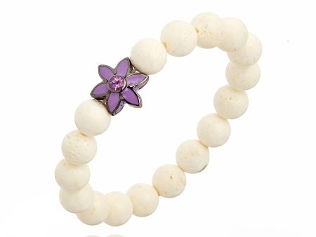 White Coral Beaded Bracelet with Sterling Silver, Lavender Enamel & Amethyst Cheap