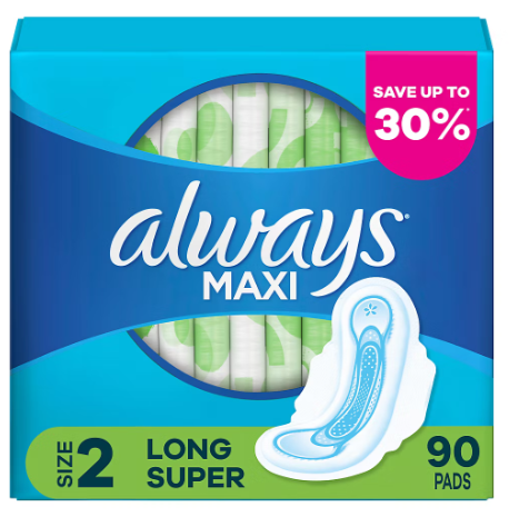 Always Long and Super Maxi Pads with Flexi-Wings Multipack, 90 ct. Online now