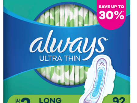 Always Ultra Thin Size 2 Long Super Pads with Flexi-Wings, 92 ct. - Unscented Sale