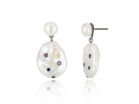 Sterling Silver Statement Earrings With Mixed Sapphires & White Pearl Online