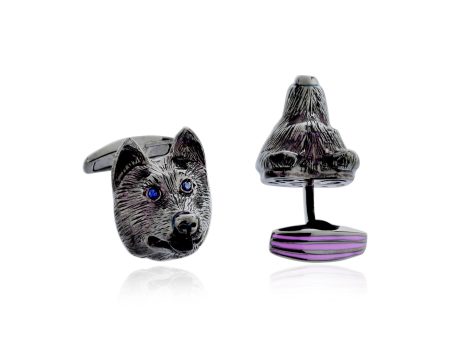 MCL Design Dog Cufflinks with Sweet Purple Enamel & Blue Sapphires Cheap