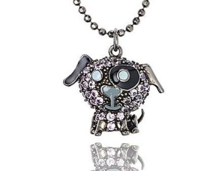 MCL Design Sterling Silver Puppy Pendant with Black, Sunset Blue and Mid Grey Enamels & Pink Sapphires For Sale