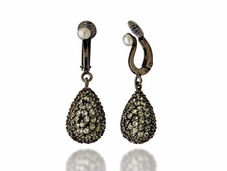 Sterling Silver Statement Earring Clips With Green Sapphires & White Pearls For Discount