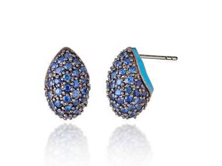 Sterling Silver Stud Earrings With Midday Blue Enamel & Blue Sapphires Hot on Sale