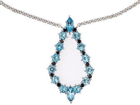 Sterling Silver Drop Necklace with Black Spinel & Blue Topaz For Sale