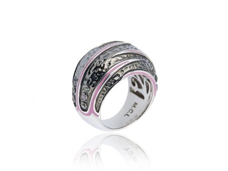 Sterling Silver Stack Ring With Sweet Purple Enamel & Mixed Rose Sapphires on Sale