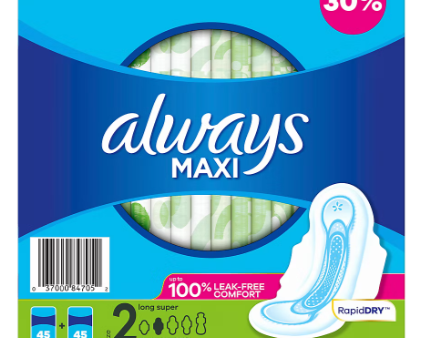 Always Long and Super Maxi Pads with Flexi-Wings Multipack, 90 ct. Online now