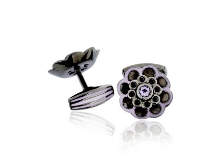 MCL Design Flower Cufflinks with Light Purple Enamel & Black Spinel Discount