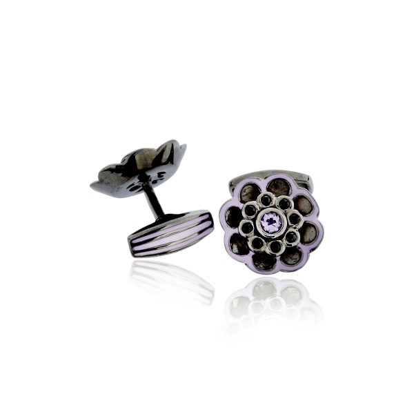 MCL Design Flower Cufflinks with Light Purple Enamel & Black Spinel Discount