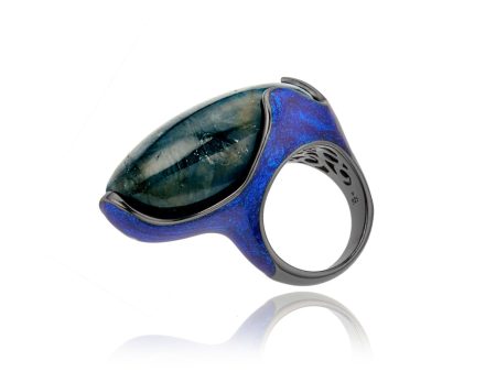 MCL Design Sterling Silver Statement Ring With Dark Purple Oil Enamel & Labradorite Online Hot Sale