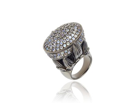 MCL Design Sterling Silver Statement Ring With Black Enamel & Moonstones Online Hot Sale