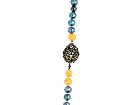 Beaded Necklace with Sterling Silver, Orange Sapphires, White Zircon, Hematite Beads, Black Pearls & Citrine Beads Supply