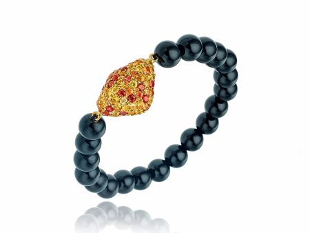 Onyx Beaded Bracelet with Gold Plated Sterling Silver Charm set with Warm Mixed Sapphires Online Hot Sale