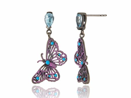 Sterling Silver Butterfly Statement Earrings With Sweet Purple and Midday Blue Enamels & Blue Topaz Online