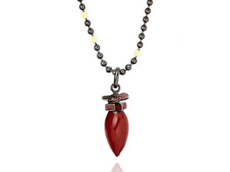 MCL Design Sterling Silver Bomb Pendant with Red Wood and White Enamels & Mixed Sapphires Hot on Sale