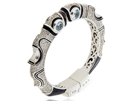 Sterling Silver Statement Bracelet with Black Enamel, White Topaz & Blue Topaz Supply