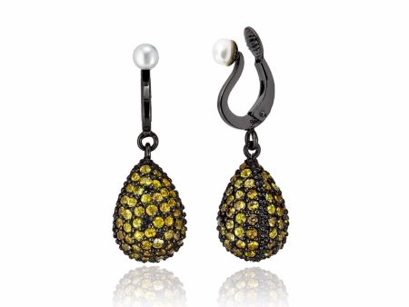 Sterling Silver Drop Earring Clips with Yellow Sapphires & White Pearls Cheap