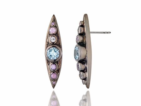 MCL Design Sterling Silver Statement Earrings With Mixed Rose Sapphires & Blue Topaz For Sale