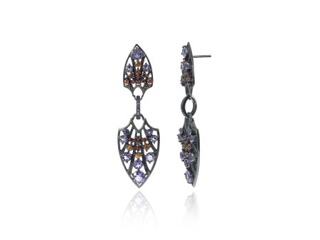 Sterling Silver Statement Earrings With Red Sapphire, Orange Sapphire & Amethyst Online Hot Sale