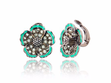 Sterling Silver Stud Earring Clips With Spearmint Enamel & Green Sapphire Hot on Sale