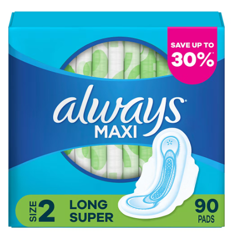 Always Long and Super Maxi Pads with Flexi-Wings Multipack, 90 ct. Online now