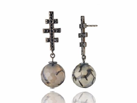 Sterling Silver Statement Earrings With Black Spinel & Dragon Agate Beads Discount