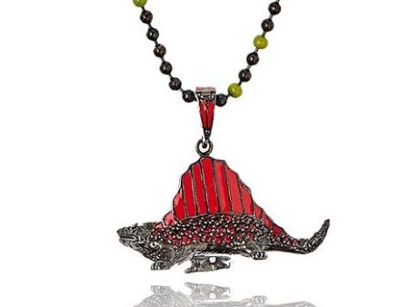 MCL Design Sterling Silver Dinosaur Pendant with True Red Enamel & Red Sapphires Discount