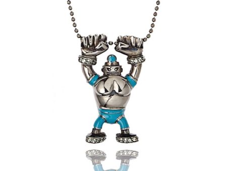 MCL Design Sterling Silver Robot Pendant with Aqua Enamel & Green Sapphires Online Sale