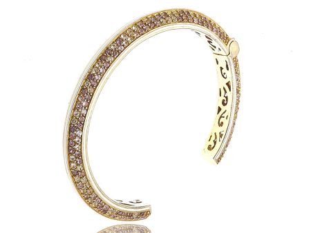 18K Gold-Plated Sterling Silver Cuff Bracelet with White Enamel & Mixed Rose Sapphires For Sale