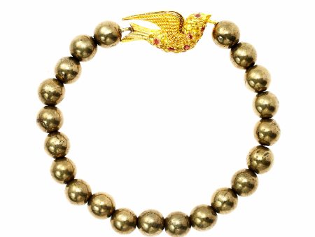 Pyrite Beaded Bracelet with Gold Plated Sterling Silver Dove, Gold Glitter Enamel & Warm Mixed Sapphires Online Sale