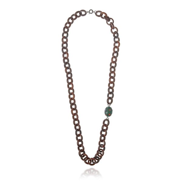 Wooden Chain Necklace with a Sterling Silver Bead in Forest Green Glitter, Dark Purple Glitter and Metallic Olive Enamels & Green Agate Discount