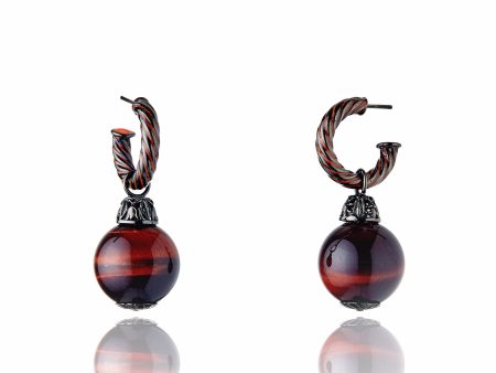 MCL Design Sterling Silver Drop Earrings with Dusty Orange Enamel & Red Tiger Eye Beads For Discount