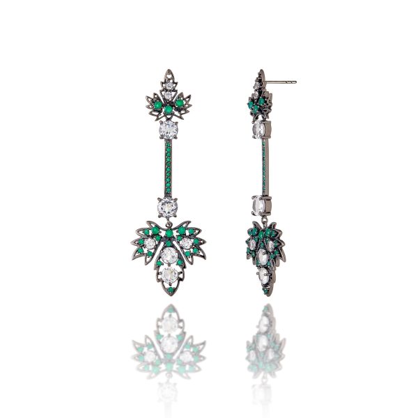 Sterling Silver Statement Earrings With Green Agate & White Topaz Discount